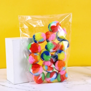 Soft rainbow plush cat toy balls in a transparent bag for pet training and indoor play
