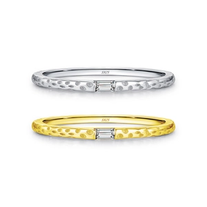 S925 silver and gold foil texture rings with emerald-cut rectangle solitaire stone