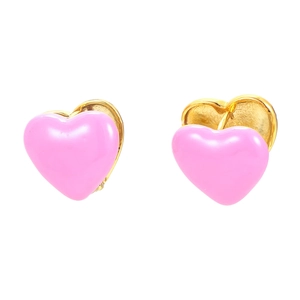 Pink heart-shaped earrings with gold trim and drip oil finish in a pair