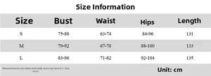 Detailed size chart for the off-shoulder summer dress showing bust and waist measurements