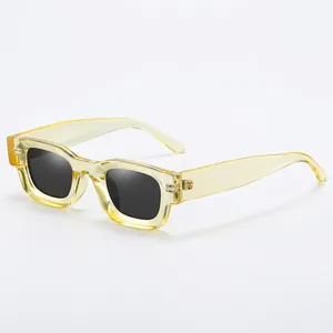 Retro square oversized polarized sunglasses with yellow transparent frame and dark lenses