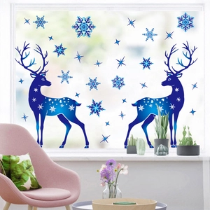 Stickers Fenêtre Noël Flocon Neige Renne Élan PVC Statique Décalcomanies Pour Vitrine Maison Décor