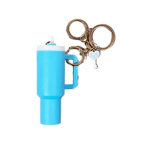 Blue mini tumbler keychain with heart pendant and golden ring for Mother's Day gifts