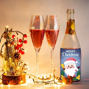 Étiquettes de bouteilles de Noël avec Père Noël et texte Merry Christmas pour décoration