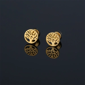 Tree Of Life Round Hollow Stud Earrings 316 Stainless Steel Geometric Minimalist Jewelry For Women Men