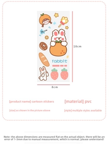 Close-up of 18x8cm waterproof PVC rabbit stickers featuring cute cartoon girl and strawberry