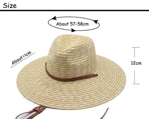 Size chart showing the 13cm wide brim and 57-58cm circumference of the straw sun hat