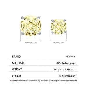 Sparkling octagon yellow crystal earrings in S925 sterling silver with size specifications