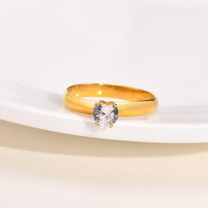 Minimalist gold plated stainless steel ring with heart shaped white zircon stone