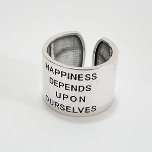 Bague large ajustable en argent 925 avec gravure Happiness Depends Upon Ourselves, style rétro