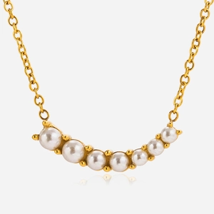 Smile Curved Artificial Pearl Pendant Necklace 18K Gold Plated Stainless Steel Elegant Dainty Jewelry For Women