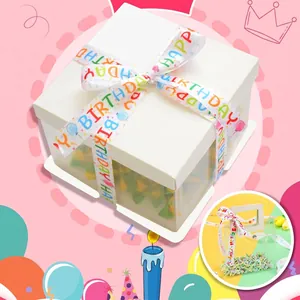 White Happy Birthday printed satin ribbon for gift box wrapping and party decoration