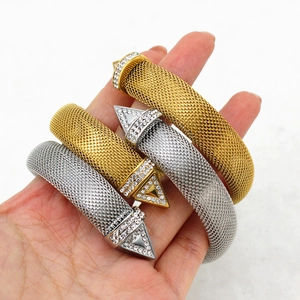 Chic 18K gold and silver mesh open bracelets with rhinestone details on hands