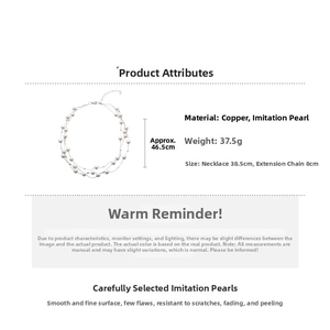 Detail specifications of multi-layer pearl necklace with copper chain and length dimensions