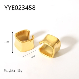 Detail shot of 18K gold plated minimalist ear cuffs with 11mm height and 15mm width