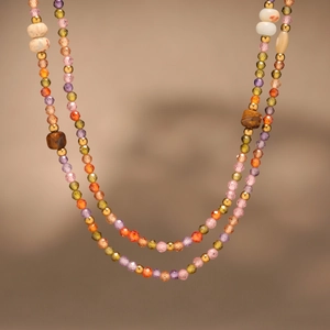 Colorful Beaded Necklace Stainless Steel Zircon Tiger Eye Stone Seashell Bohemian Style Jewelry For Women