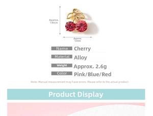 Detail of cherry alloy pendant showing dimensions 14x12mm with red crystal inlay