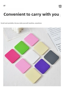 A neatly arranged variety of colorful mini square folding pocket makeup mirrors