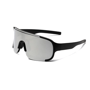 Silver mirror cycling sunglasses with black frame for outdoor sports and UV protection
