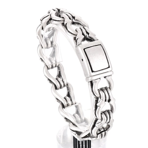 Vintage oxidized stainless steel chain bracelet for men with industrial square clasp
