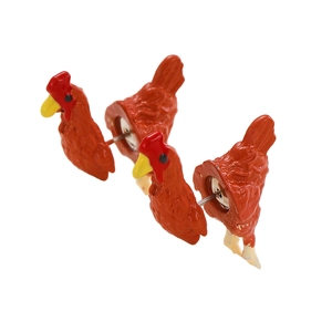 Orecchini a perno creativi a forma di gallo rosso in lega con design fronte-retro