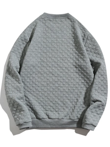Detail of grey slim fit long sleeve shirt showing textured square quilted pattern on back