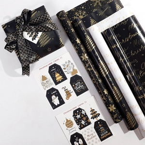Christmas Wrapping Paper Roll Gold Foil Stamping Snowflake Tree Pattern Luxury Gift Wrap Holiday Party Decor