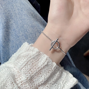S925 Sterling Silver Minimalist OT Clasp Bracelet For Women Irregular Geometric Bead Chain Toggle Bracelet Hand Jewelry