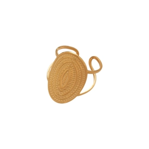 Gold stainless steel ring featuring an oval relief with intricate radial texture patterns