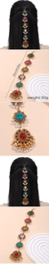 Detailed view of Middle Eastern style head chain with colorful gemstones and pearls