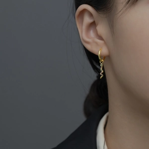 S925 silver gold hoop earrings featuring a sparkling snake pendant with colorful crystals