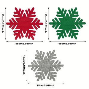Size specifications for red, green, and grey snowflake felt tableware pocket holders