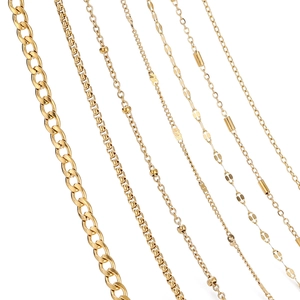 Detailed assortment of vacuum gold-plated stainless steel jewelry chains in various styles