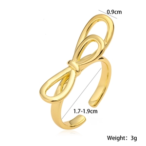 18K gold plated bow ring with minimalist hollow design and adjustable open band