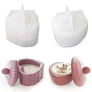 Hartvormige Siliconen Vorm Met Deksel DIY Aromatherapie Kaarsbeker Wierookbrander Opbergdoos Gestreepte Rasterpatroon Knutselen