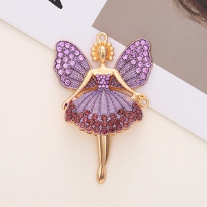 Elegant ballerina fairy charm with purple rhinestones and gold base for shoes decoration