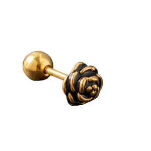 Golden stainless steel rose stud earring for men and women with black flower center