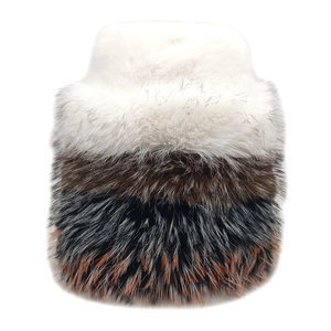 Plush faux mink fur bucket hat with four-color gradient stitching for winter warmth