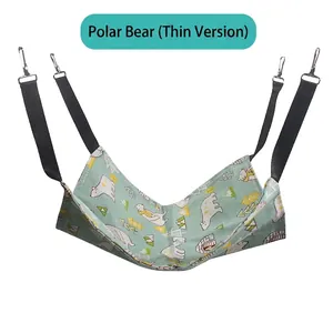 Detail of thin polar bear pattern cat hammock with metal hooks for pet cages