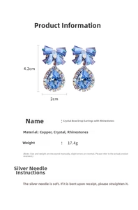 Guide des tailles et matériaux pour boucles d'oreilles nœud en cristal bleu et strass