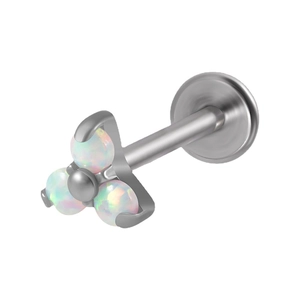 Triangle G23 titanium labret stud with three opal stones for lip and ear piercings