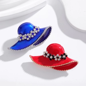 Mode Legierung Strass Emaille Hut Brosche Pin Für Damen Elegant Tropföl Sonnenhut Reversnadel Mantel Anzug Kleid Schmuck