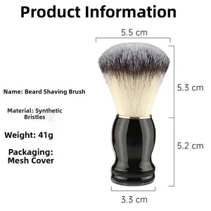 Detail shot of a men's shaving brush with dimensions 10.5cm height and soft fiber bristles