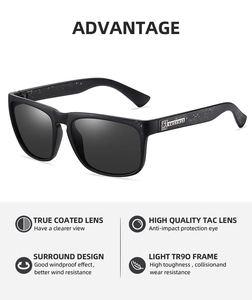 Detail view of TR90 sports sunglasses featuring TAC polarized lenses and logo branding