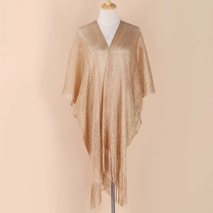 Elegant Women Bright Silk Knitted Shawl With Tassels Solid Color Metallic Luster Lightweight V-Neck Scarf For Wedding Party