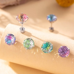 Set of 5 gradient round zirconia stud earrings with stainless steel screw backs