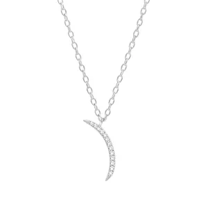 925 Sterling Silver Crescent Moon Pendant Necklace For Women Luxury Rhinestone Inlaid Clavicle Chain Minimalist Jewelry Gift Gold Silver