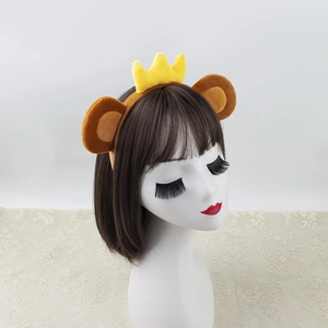 Schattige bruine pluche berenoren haarband met gele kroon voor Halloween kostuums