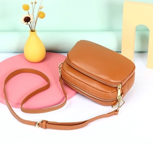 Dames Crossbody Tas Van Echt Rundleer Lychee Patroon Camera Tas Multi Rits Kleine Schoudertas Met Brede Riem