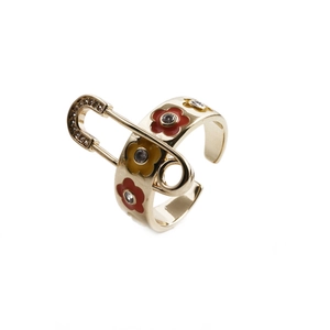Bague ouverte trombone marguerite plaquée or avec fleurs en émail coloré pour femme